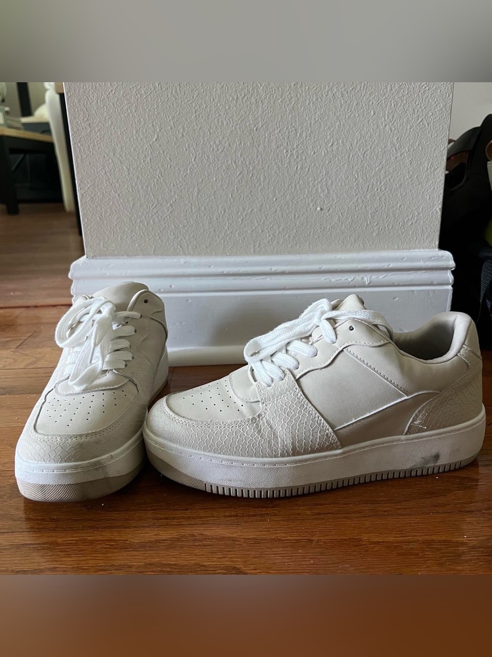White Platform Sneakers with Textured Panels